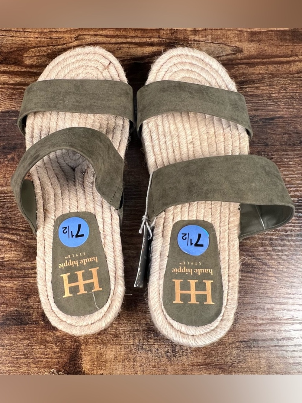 Haute Hippie Sandals Nori Espadrille Slide Green Faux Suede Double Strap NWT 7.5 - Picture 5 of 10